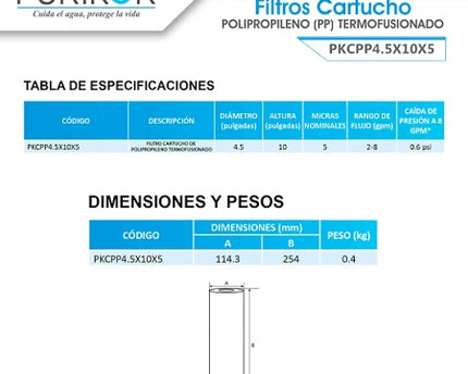 Cartucho purikor Plegable Polipropileno 4.5 x 10 – 5 Micras
