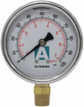 Manómetro Altamira 0–100 psi con Glicerina | Conexión Trasera